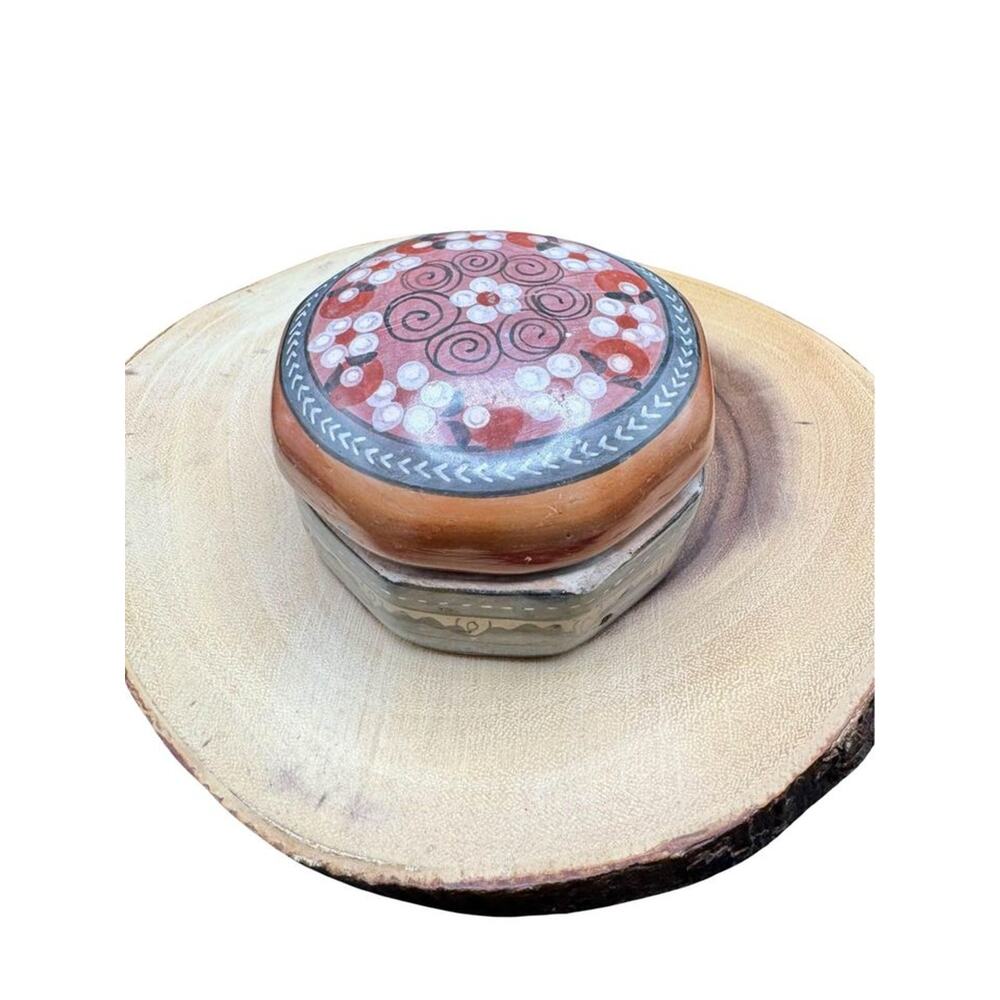 Vintage Tonala Mexican Folk Art Clay Trinket Box